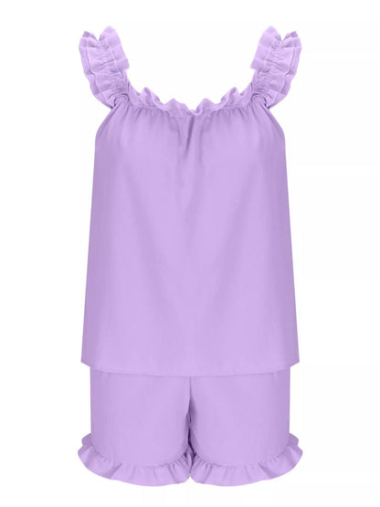 Ruffle Sleeveless Shorts Set