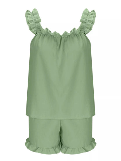 Ruffle Sleeveless Shorts Set