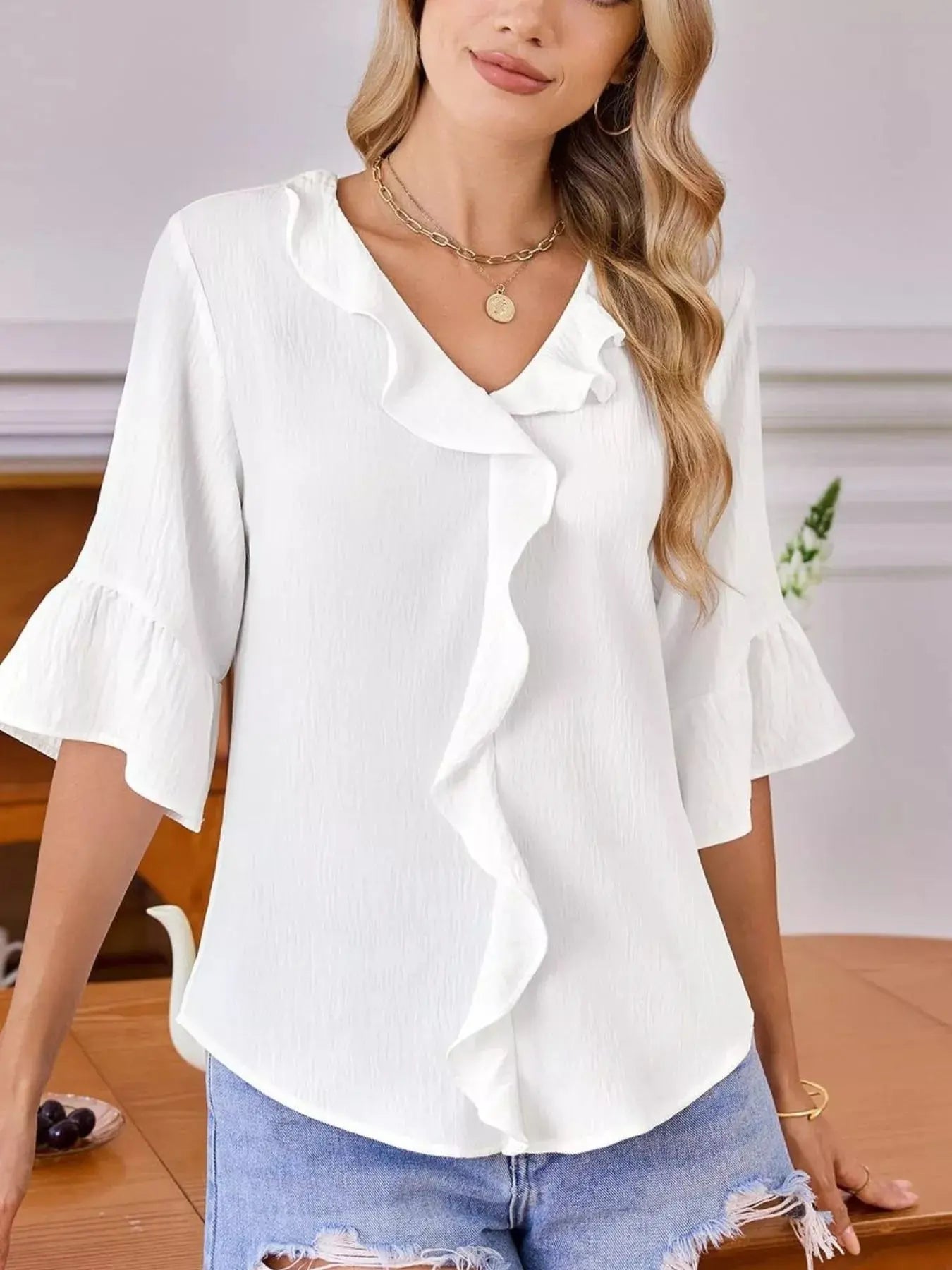Ruffled Flounce Sleeve Blouse