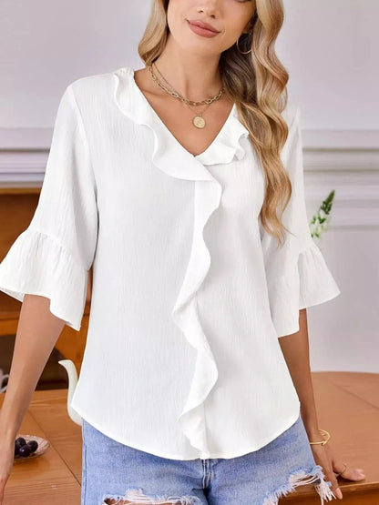 Ruffled Flounce Sleeve Blouse
