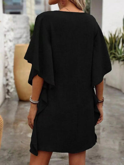 Ruffled Flutter Sleeve V - Neck Mini Dress