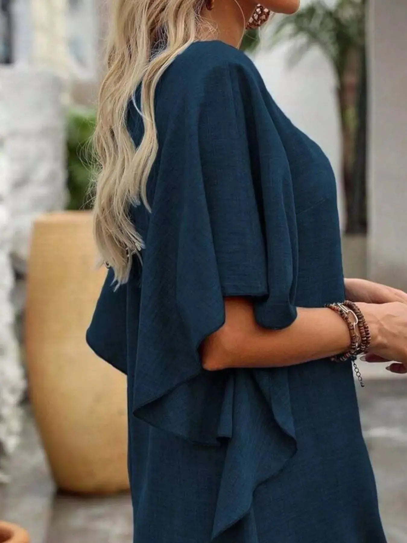 Ruffled Flutter Sleeve V - Neck Mini Dress
