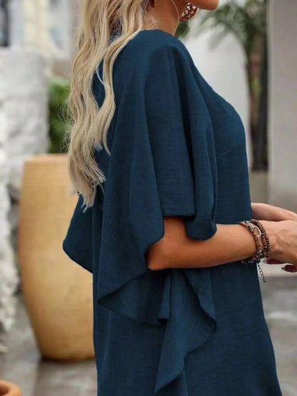 Ruffled Flutter Sleeve V - Neck Mini Dress