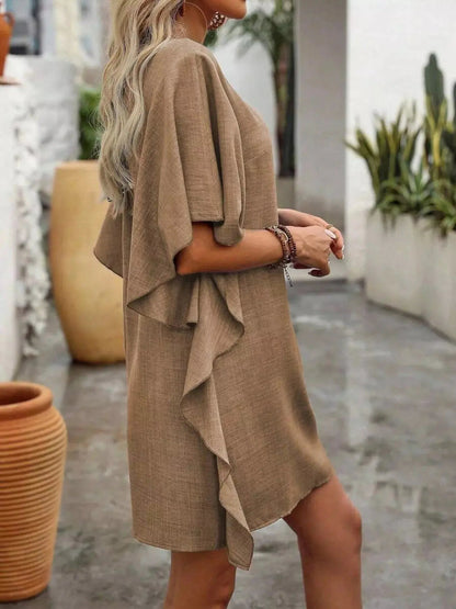 Ruffled Flutter Sleeve V - Neck Mini Dress