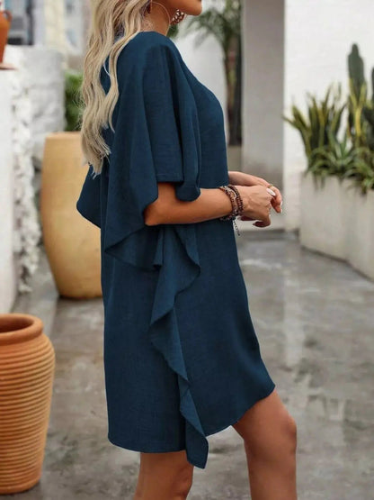Ruffled Flutter Sleeve V - Neck Mini Dress