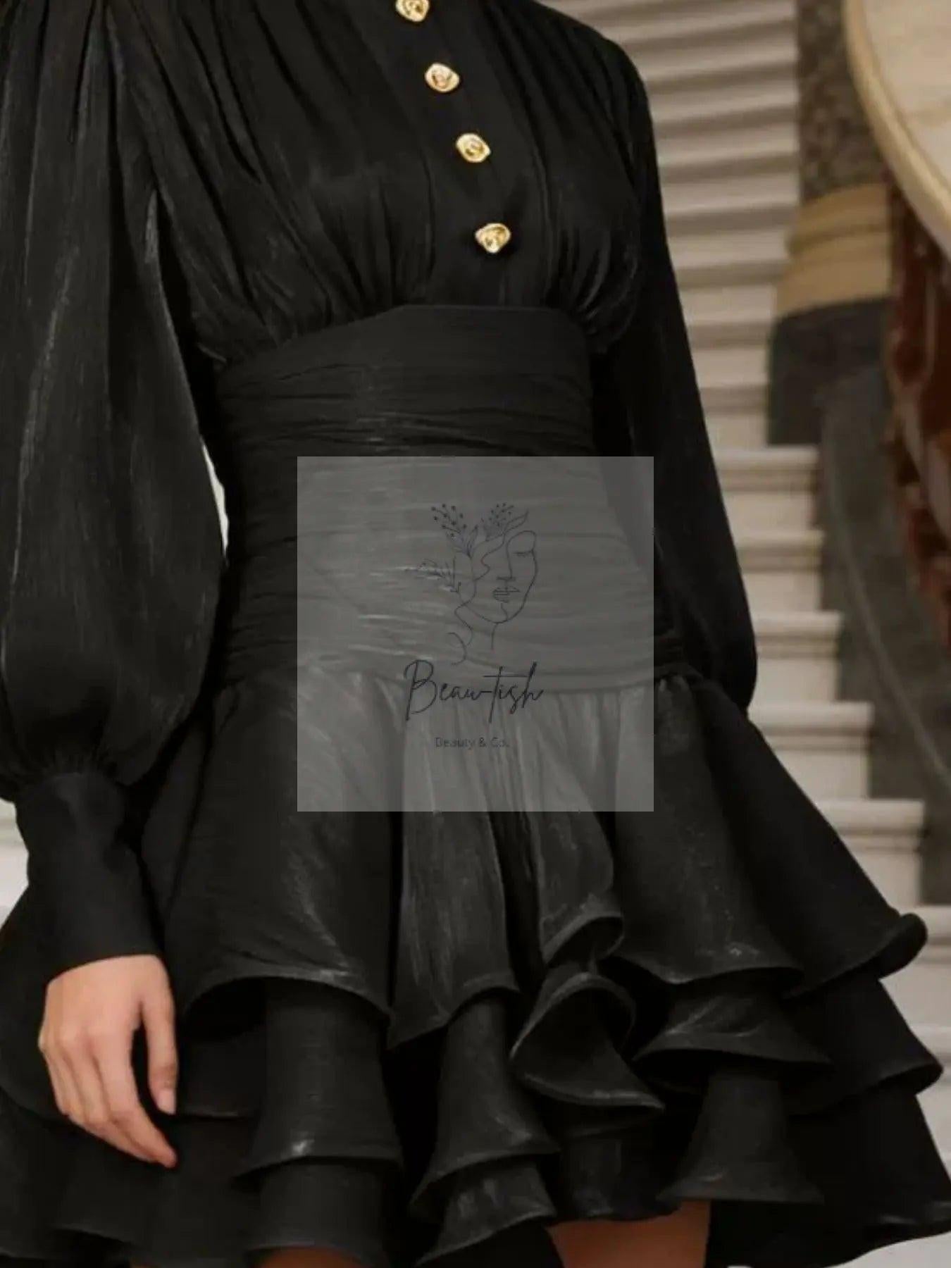 Ruffled Layered Lantern Sleeve Mini Dress