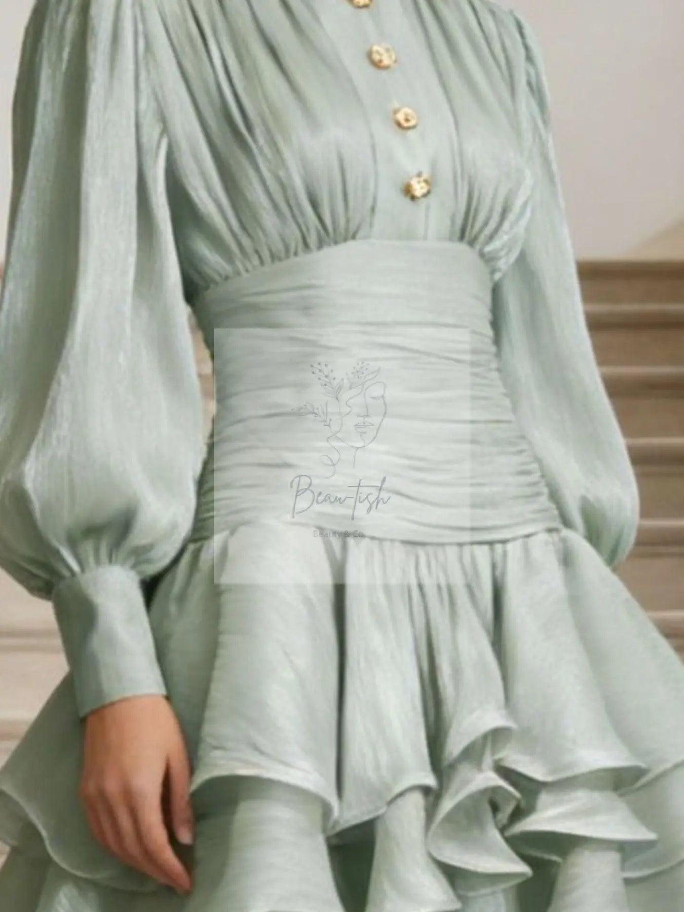 Ruffled Layered Lantern Sleeve Mini Dress
