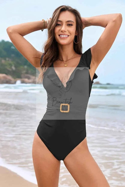 Ruffled Plunge One-Piece Swimwear