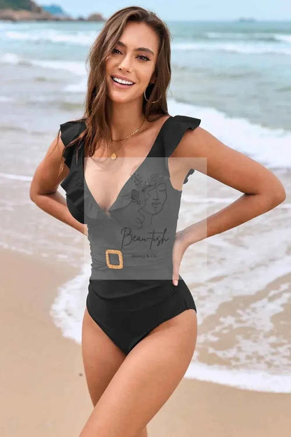 Ruffled Plunge One-Piece Swimwear