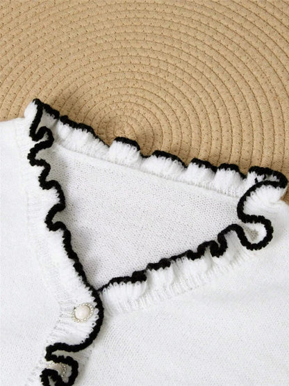 Ruffled Trim Button Front Sweater