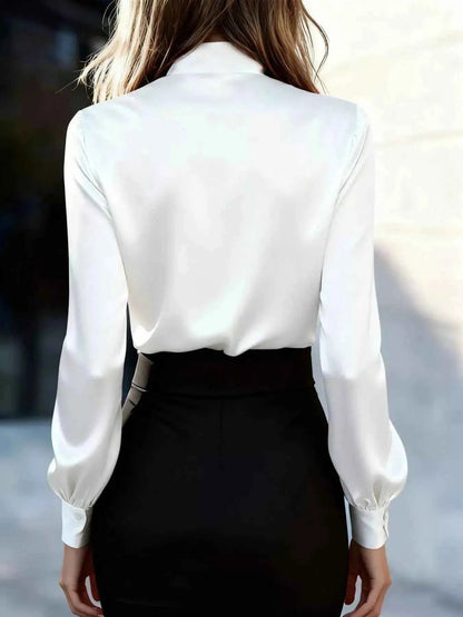 Satin Bow Tie Long Sleeve Blouse
