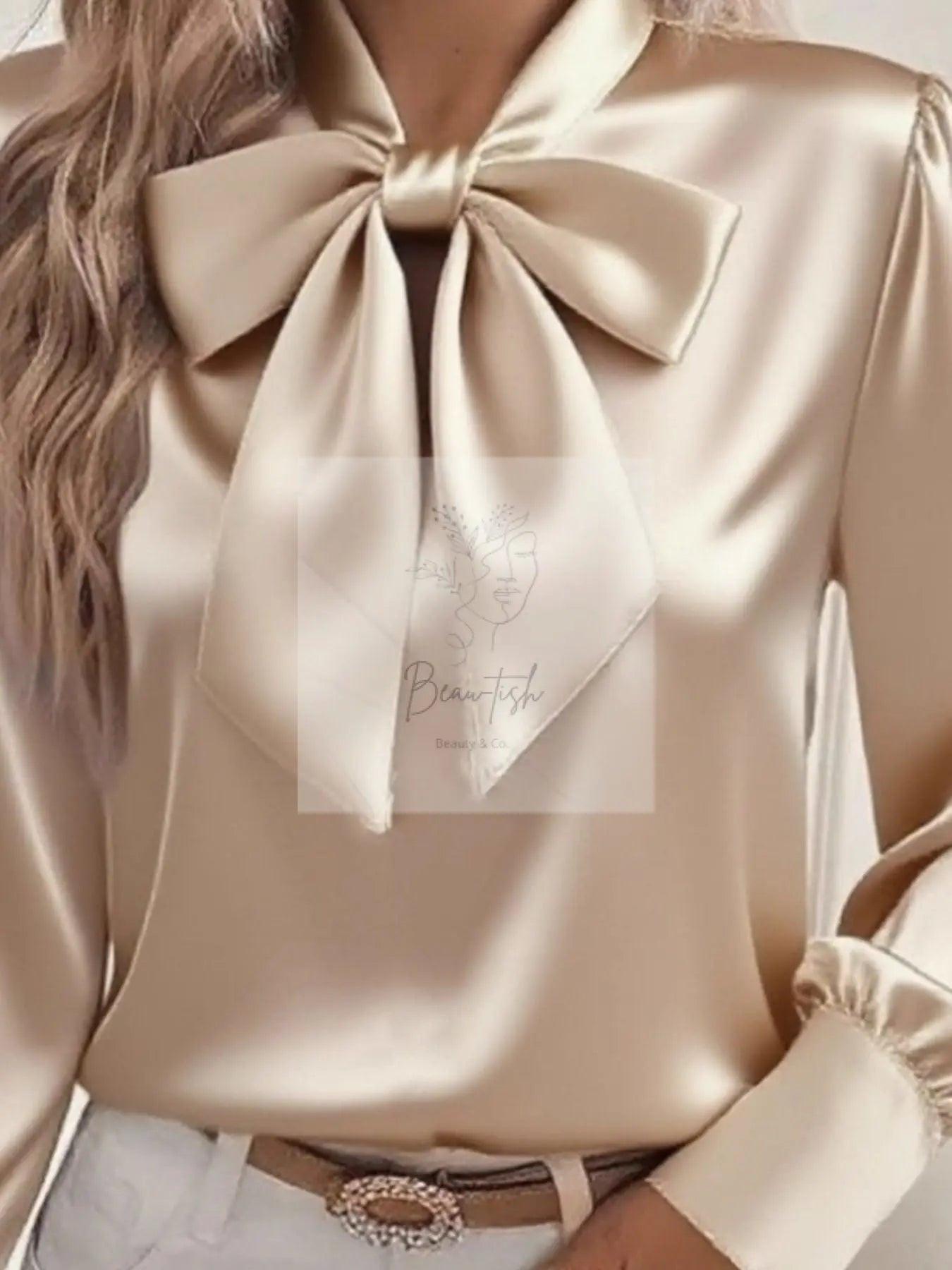 Satin Bow Tie Long Sleeve Top