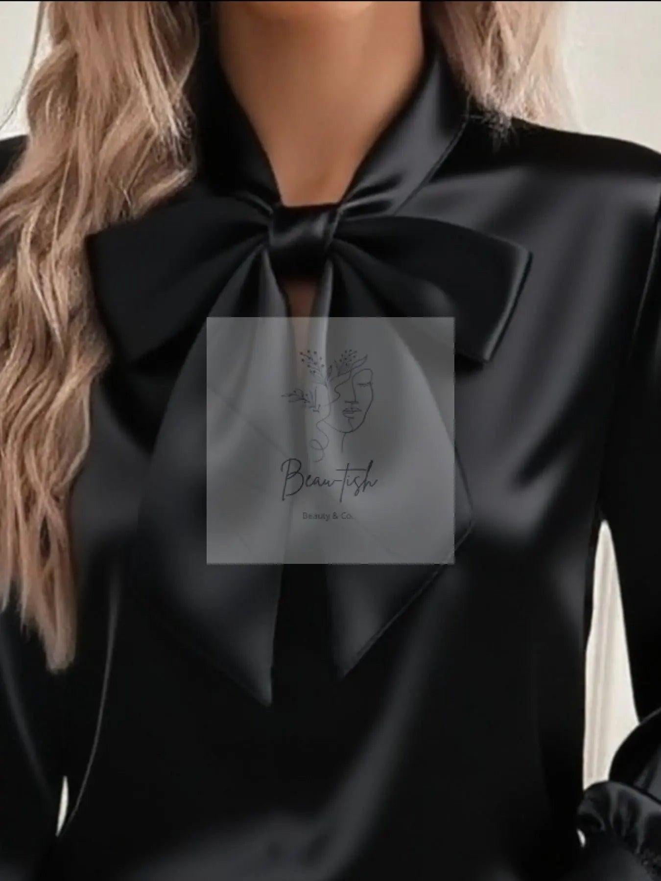 Satin Bow Tie Long Sleeve Top
