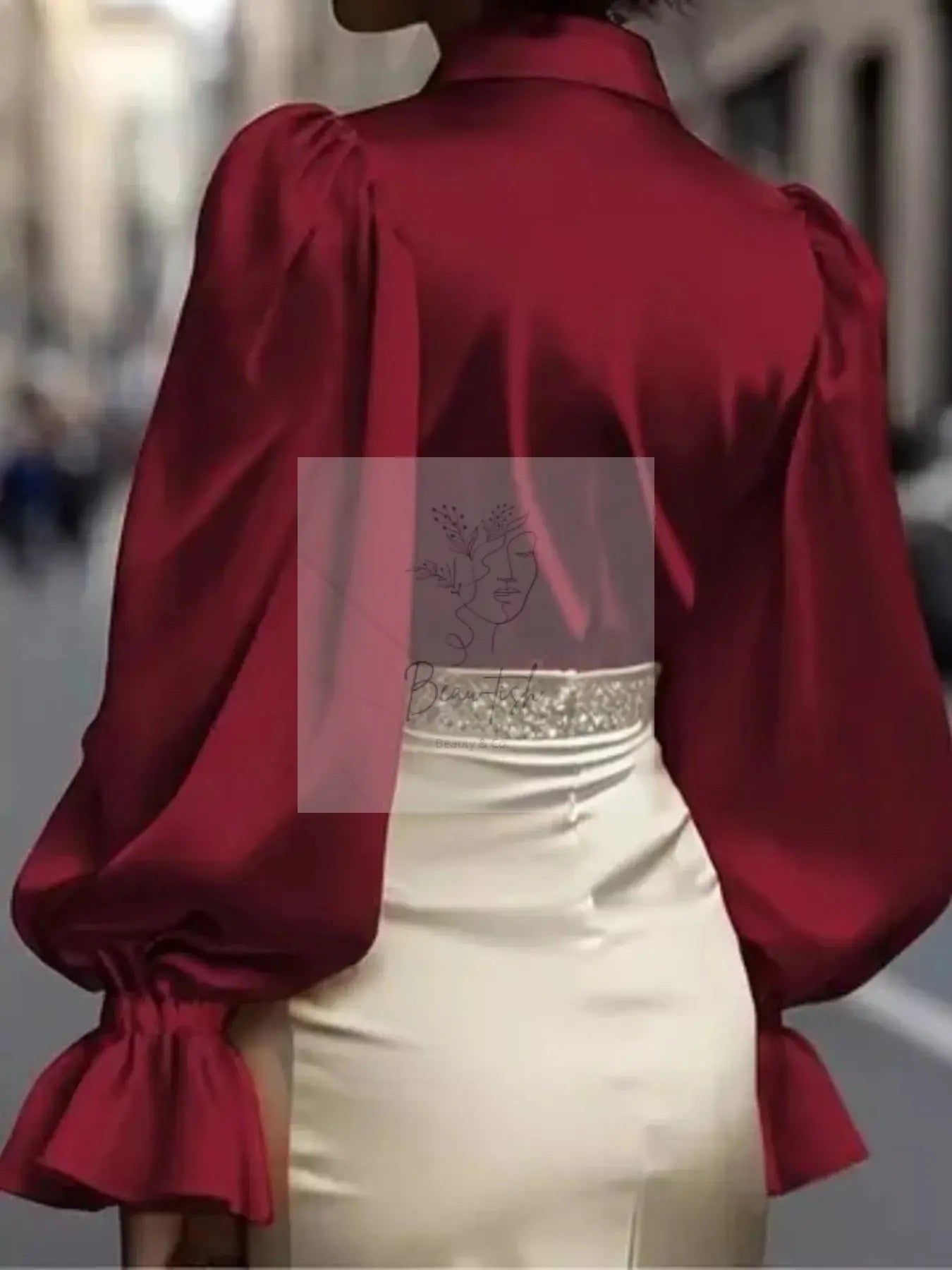Satin Button Up Flounce Sleeve Shirt