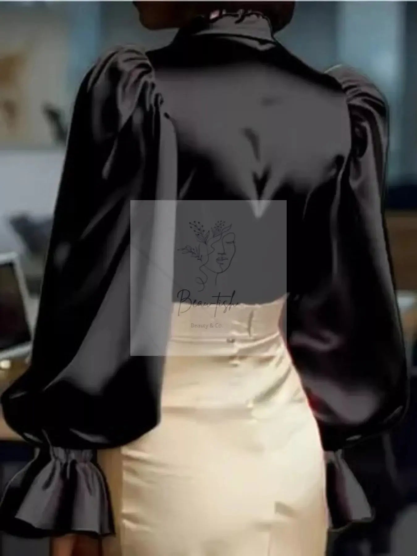Satin Button Up Flounce Sleeve Shirt
