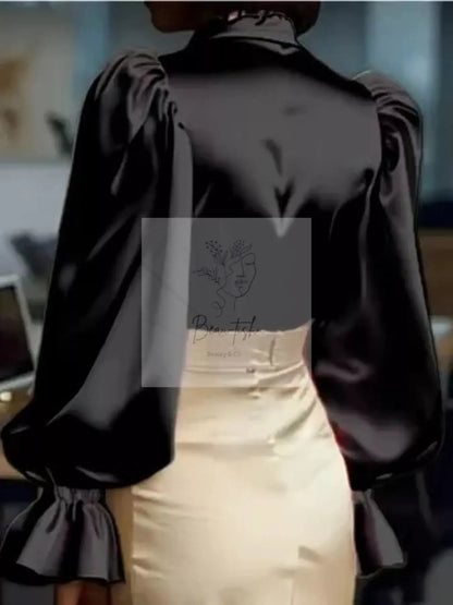 Satin Button Up Flounce Sleeve Shirt