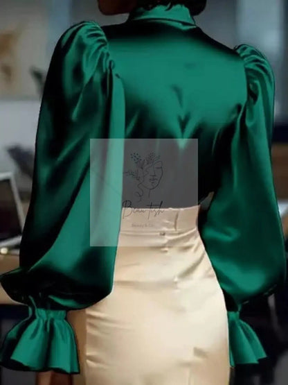 Satin Button Up Flounce Sleeve Shirt