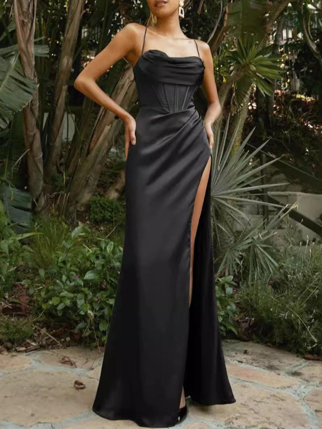 Satin High-Slit Cami Maxi Dress
