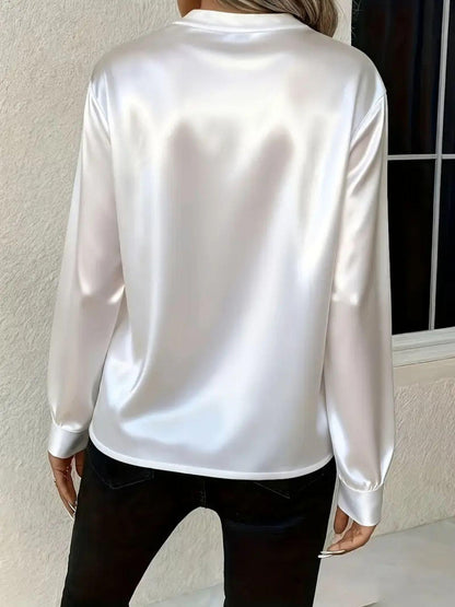 Satin Notched Long Sleeve Blouse