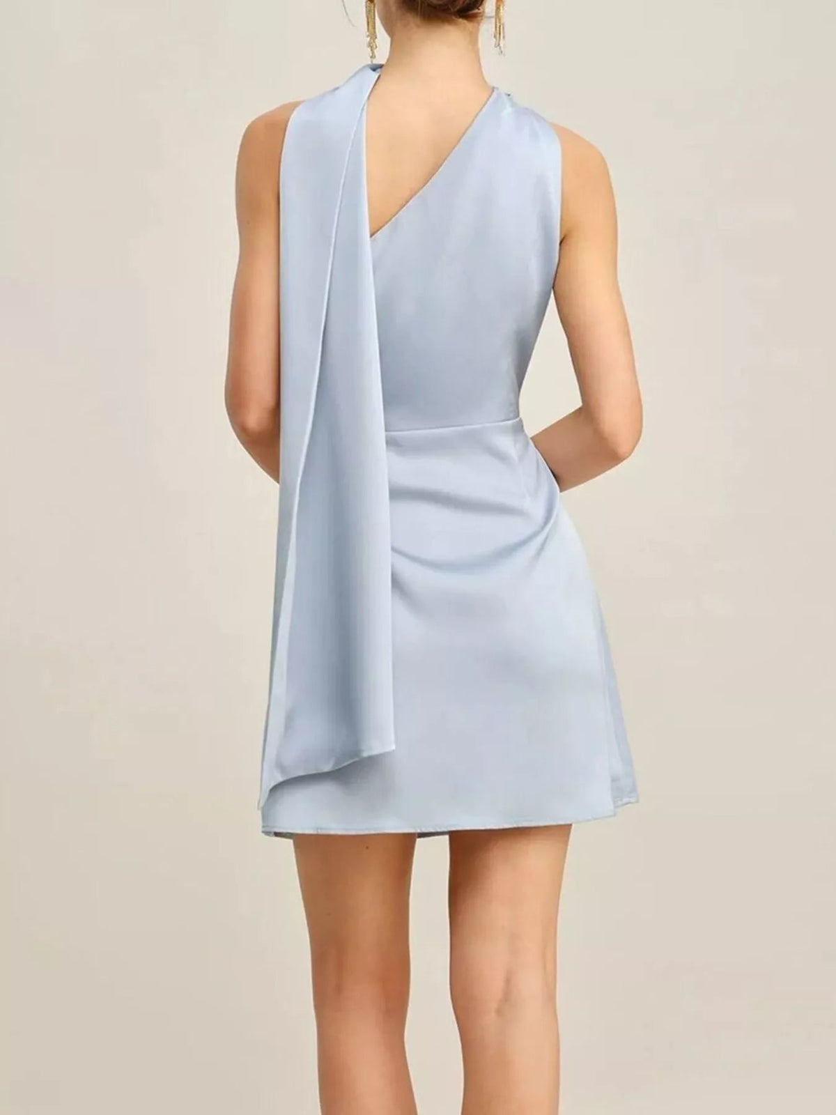 Satin One-Shoulder Mini Dress with Draped Detail