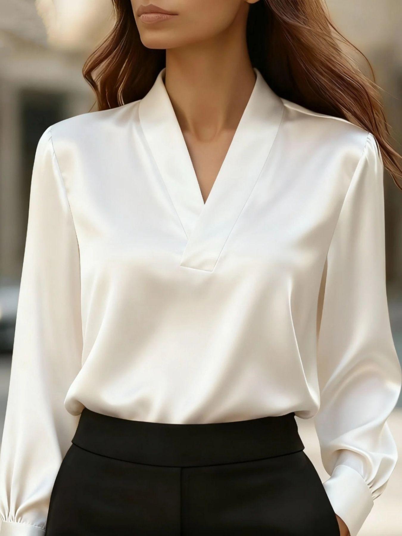 Satin V-Neck Long Sleeve Blouse