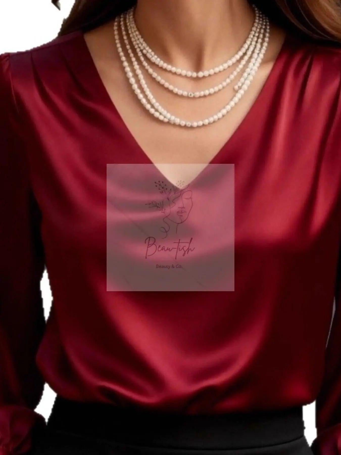 Satin V-Neck Long Sleeve Blouse