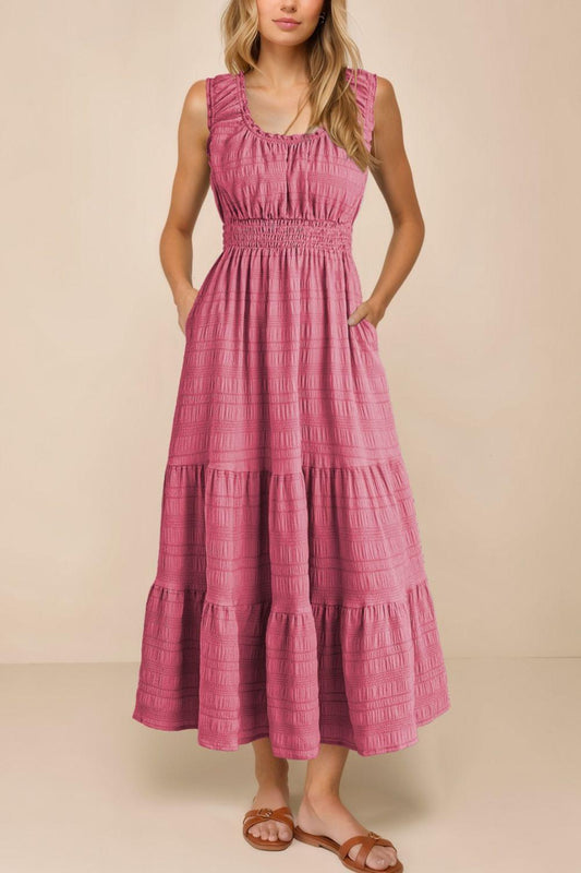 Scoop Neck Wide Strap Midi Dress