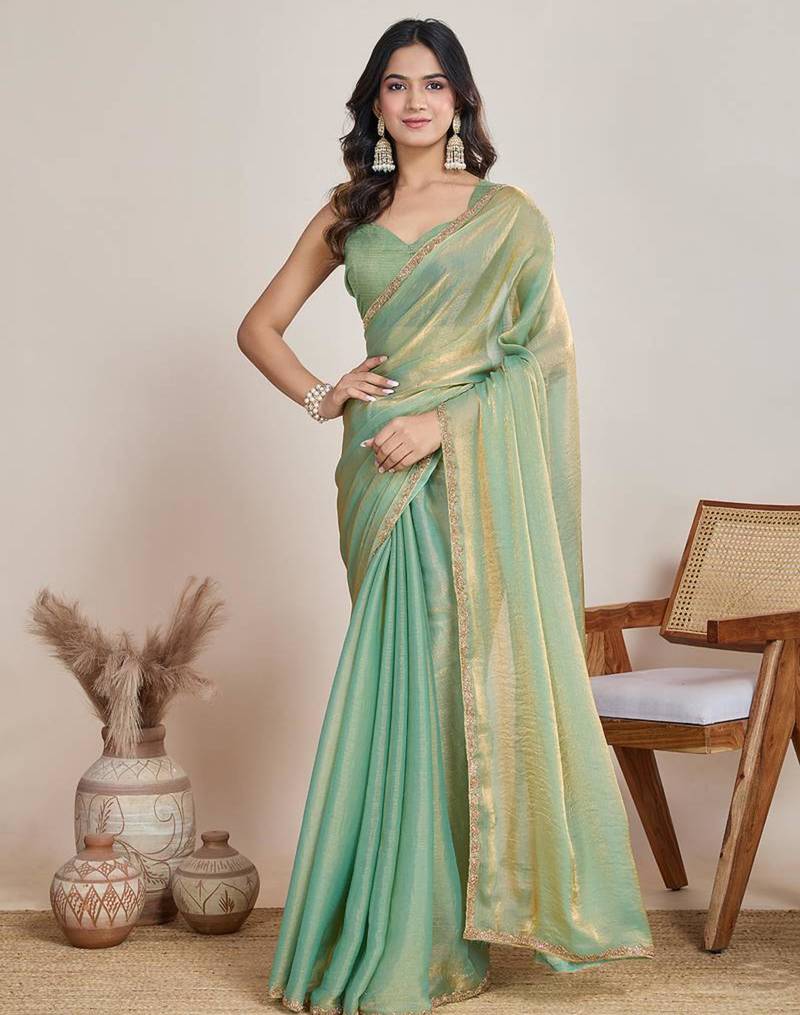Sea Green Tissue Saree