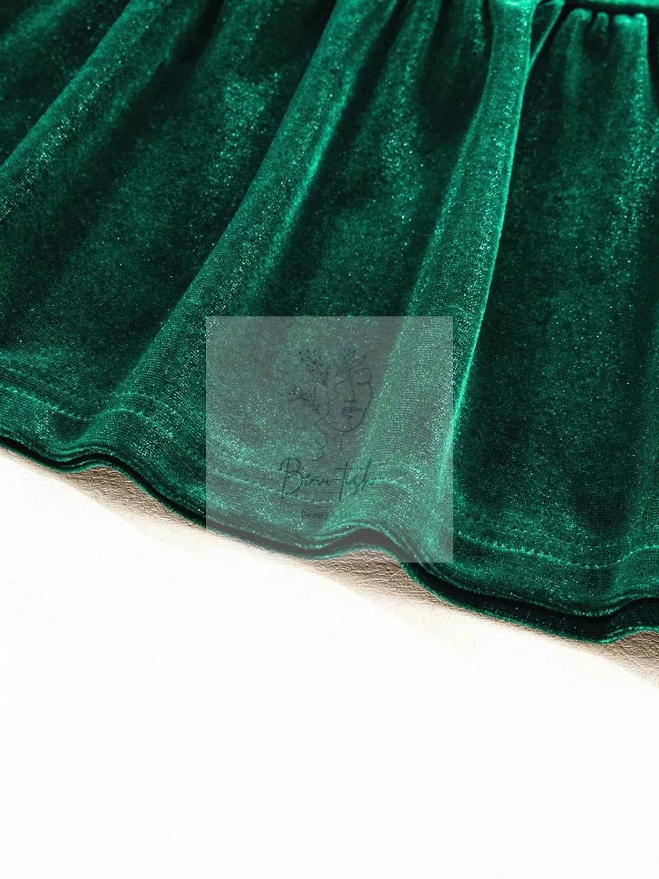 Sequin Puff Sleeve High Waist Tiered Velvet Mini Dress