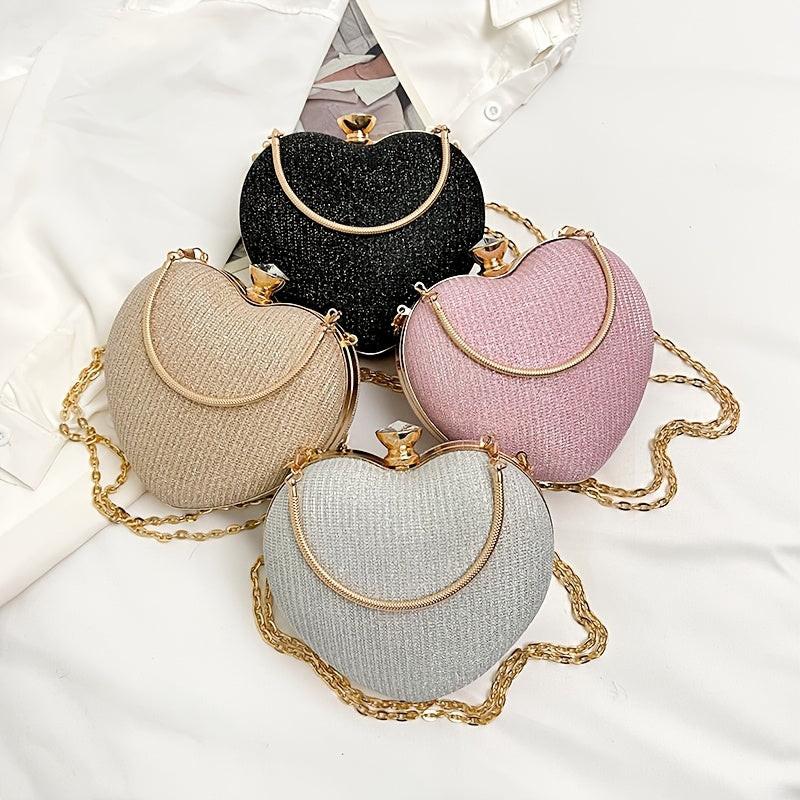 Sequined Heart Chain Crossbody Bag