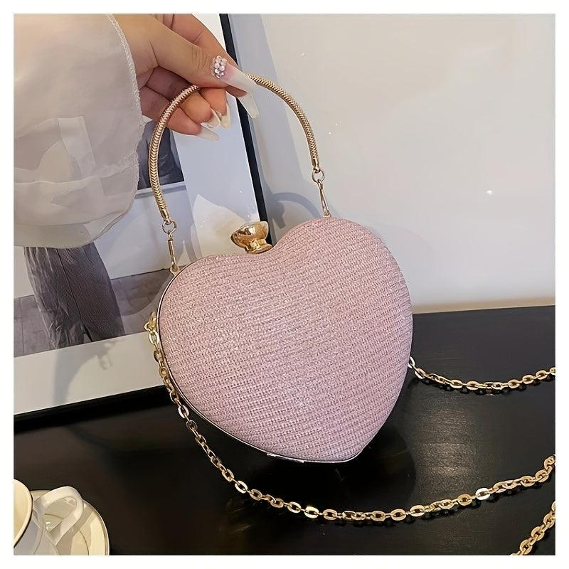 Sequined Heart Chain Crossbody Bag