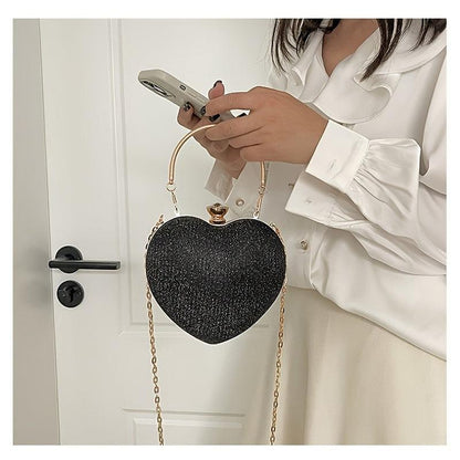 Sequined Heart Chain Crossbody Bag