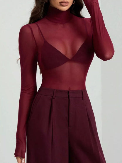 Sheer Mesh Turtleneck Top