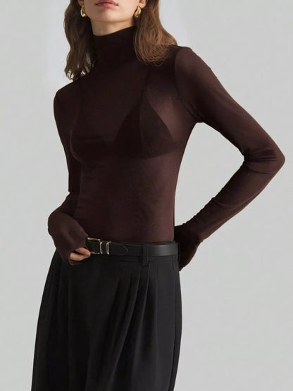 Sheer Mesh Turtleneck Top