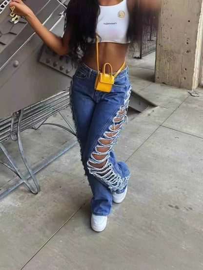 Side Distressed Jeans