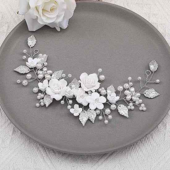 Silver Pearl Flower Vine Bridal Hair Accessory – Crystal Wedding Hairpiece
