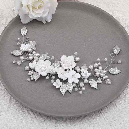 Silver Pearl Flower Vine Bridal Hair Accessory – Crystal Wedding Hairpiece