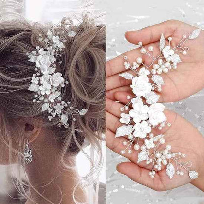 Silver Pearl Flower Vine Bridal Hair Accessory – Crystal Wedding Hairpiece