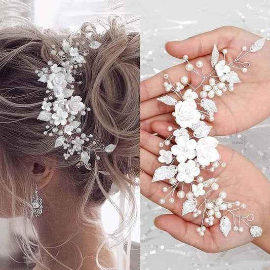 Silver Pearl Flower Vine Bridal Hair Accessory – Crystal Wedding Hairpiece