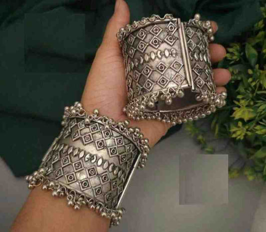Silver Plated Ghungroo Antique Kada Bangles