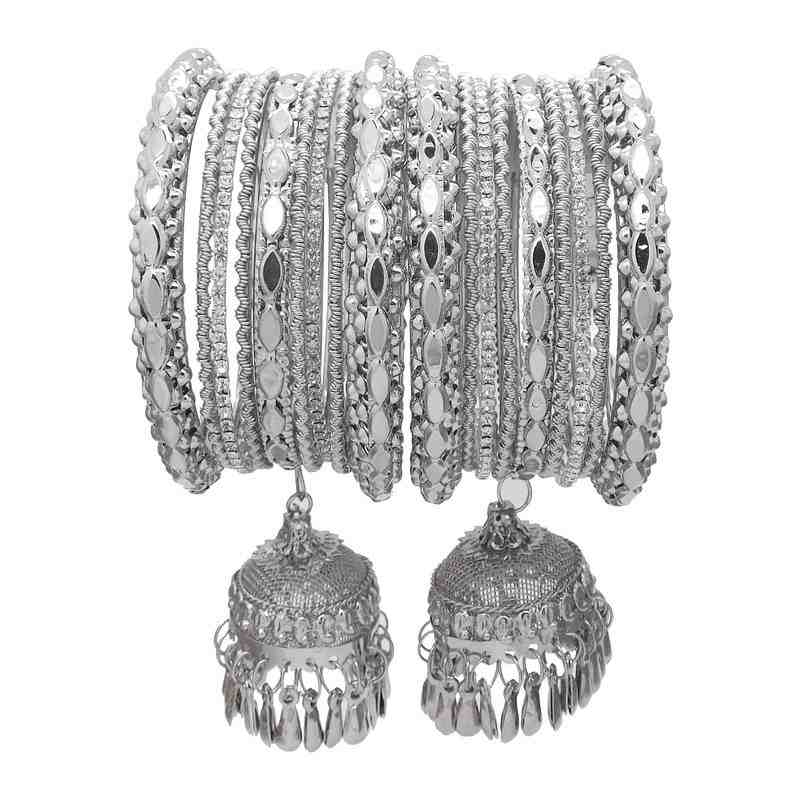Silver Plated Latkan Kada Bangles Set of 2