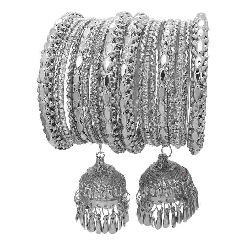 Silver Plated Latkan Kada Bangles Set of 2