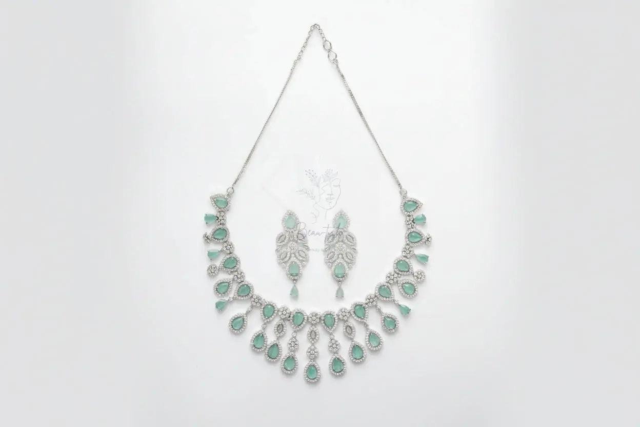 Silver Plated Turquoise Cz Stone Handcrafted Jewellery Set