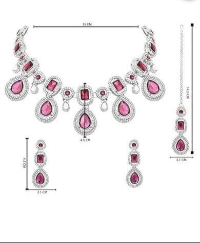 Silver Traditional Kundan & Stone Choker Necklace Jewellery With Earrings & Maang Tikka Set