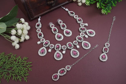 Silver Traditional Kundan & Stone Choker Necklace Jewellery With Earrings & Maang Tikka Set