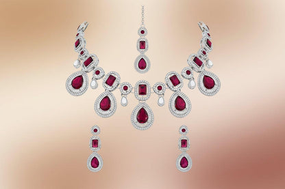 Silver Traditional Kundan & Stone Choker Necklace Jewellery With Earrings & Maang Tikka Set