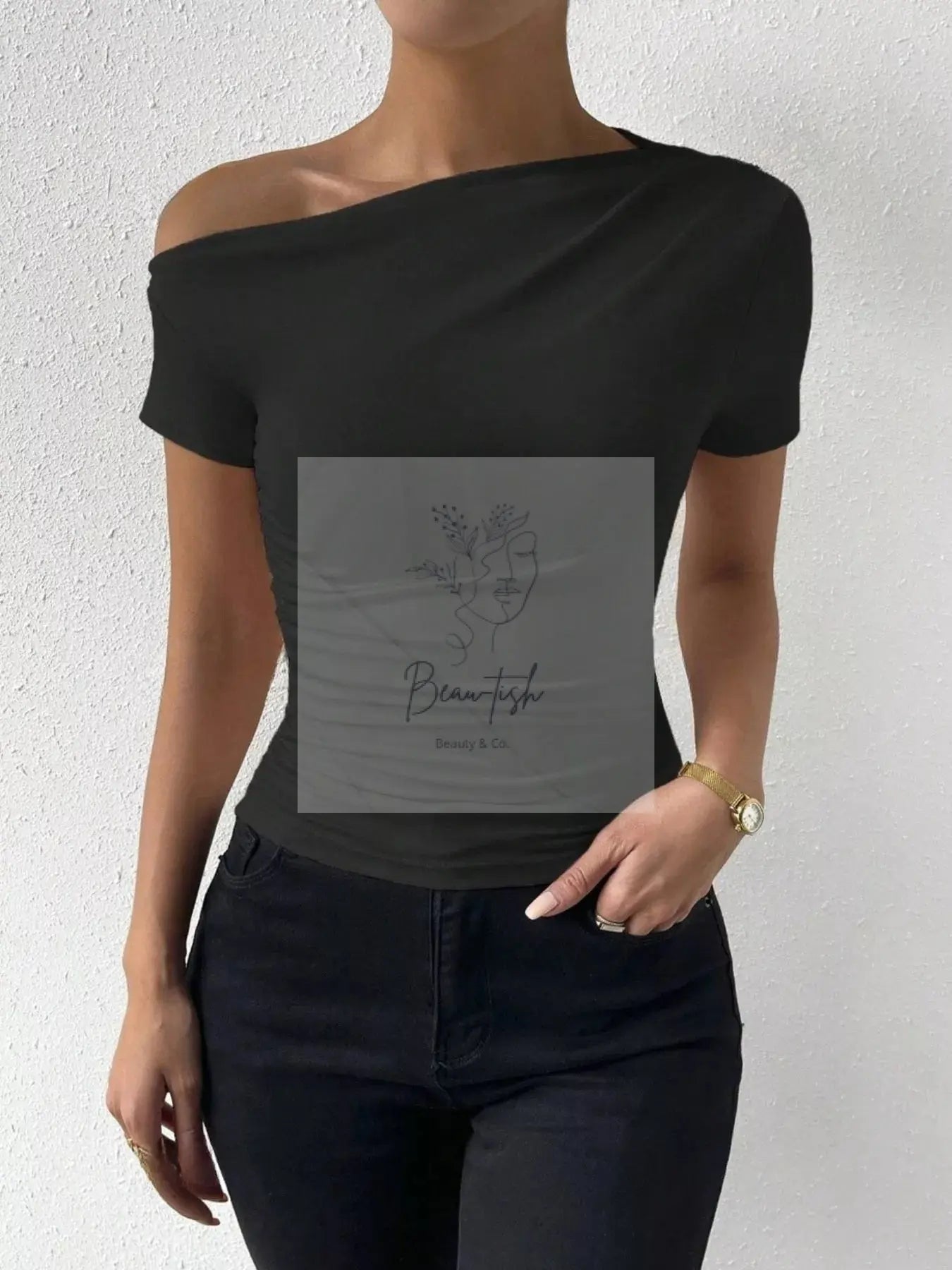 Single Shoulder Short Sleeve T-Shirt