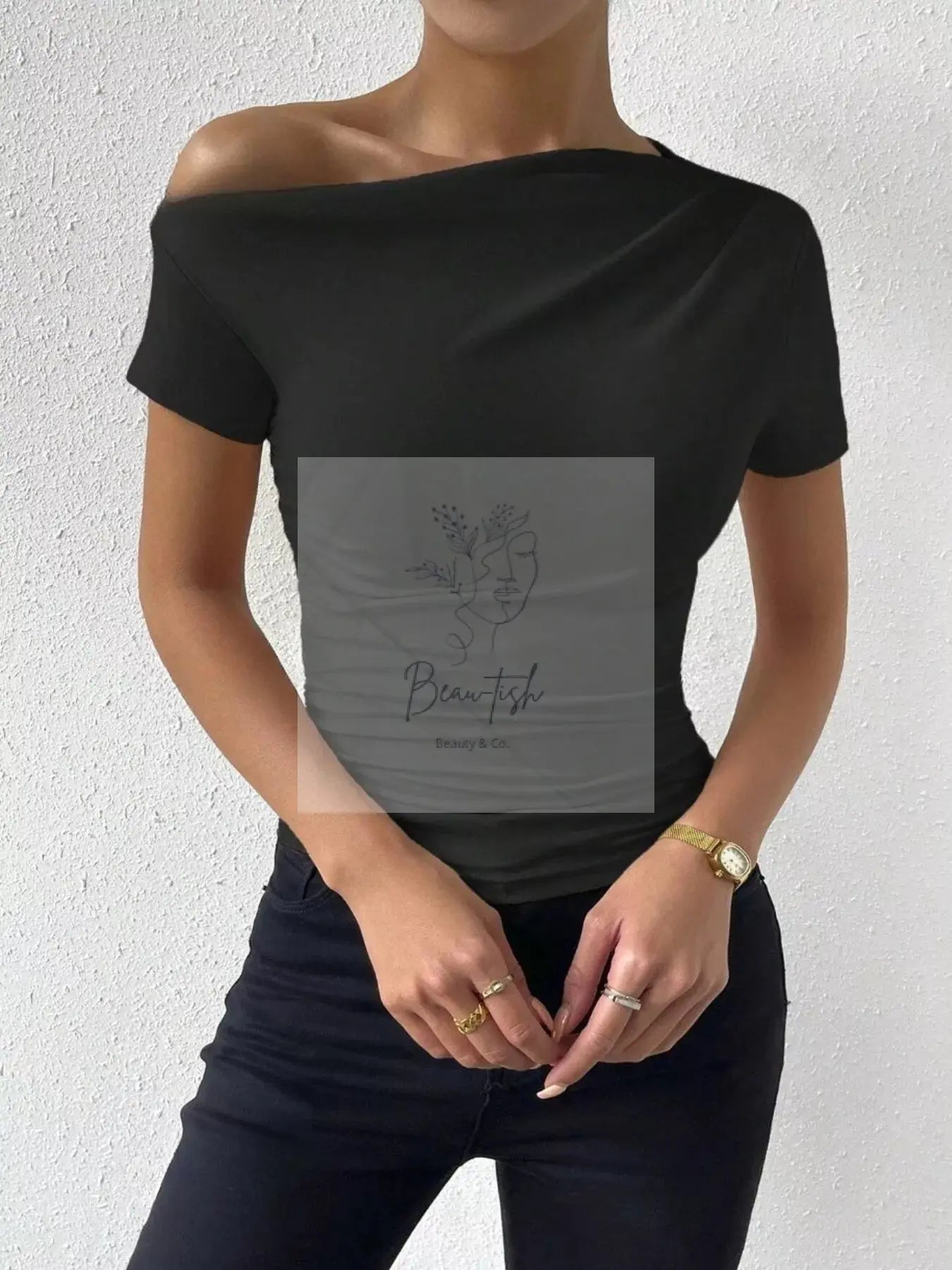 Single Shoulder Short Sleeve T-Shirt