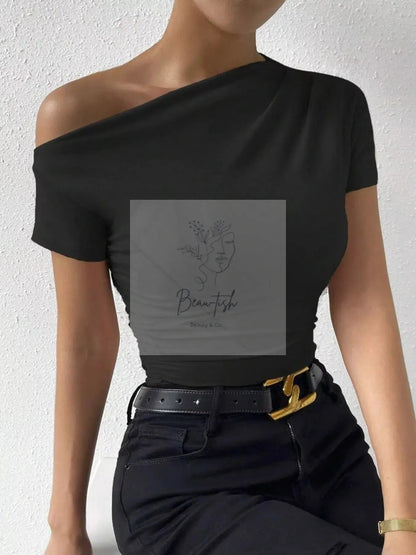 Single Shoulder Short Sleeve T-Shirt