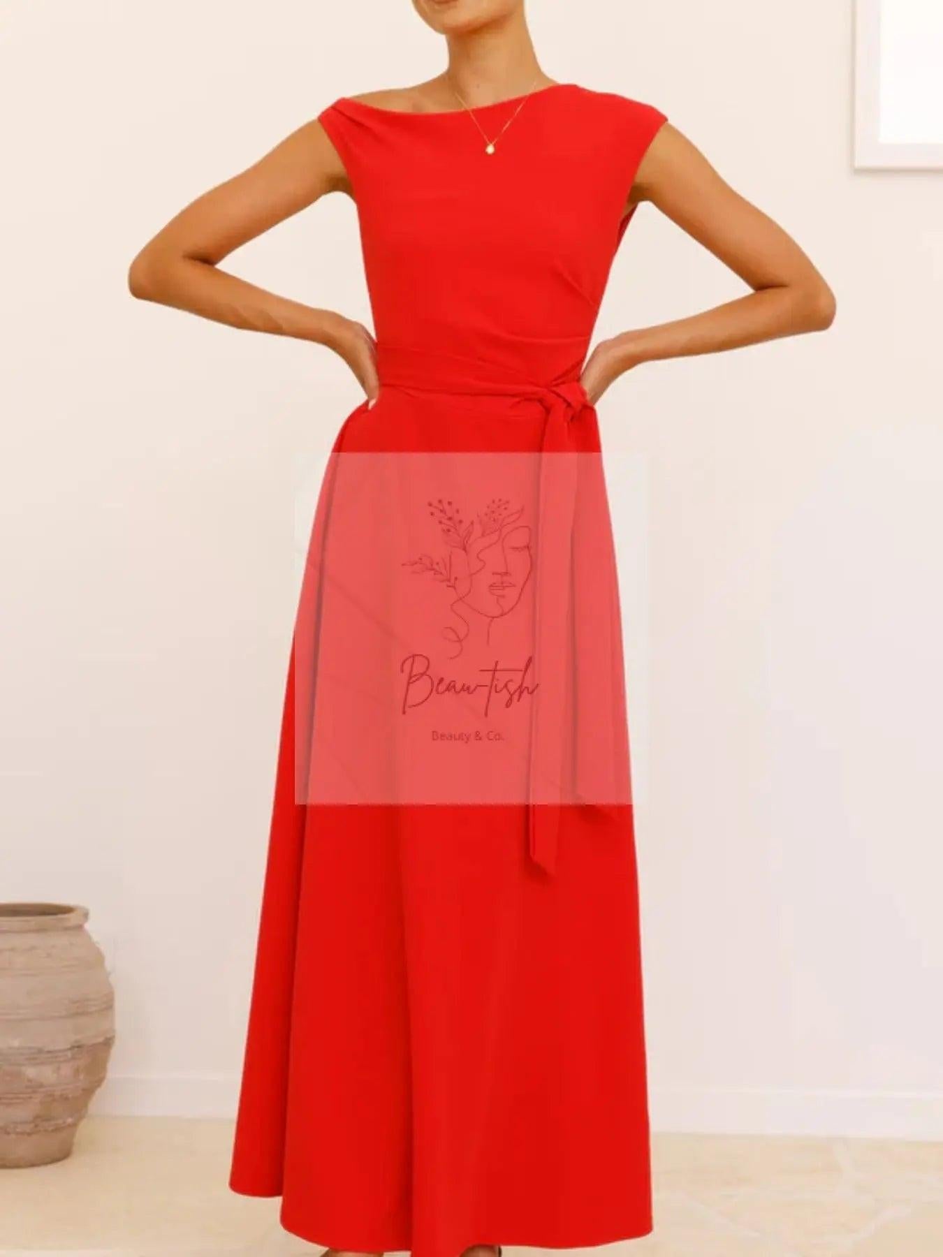 Single Shoulder Tie Waist Maxi Dress